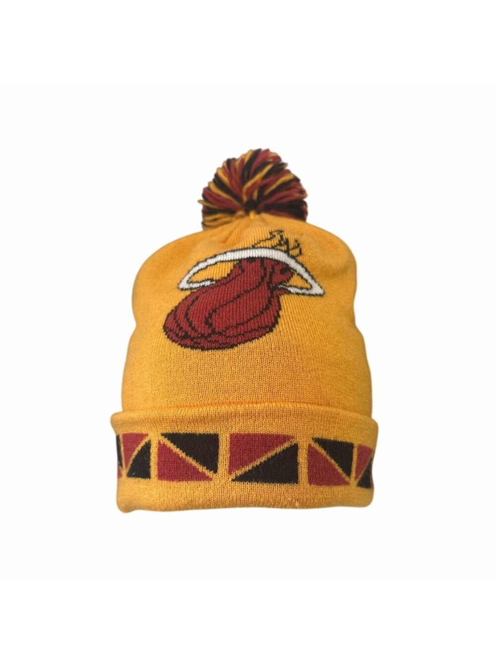 Mitchell & Ness Miami Heat Acrylic Pom Beanie Hat Reversible Red & Gold